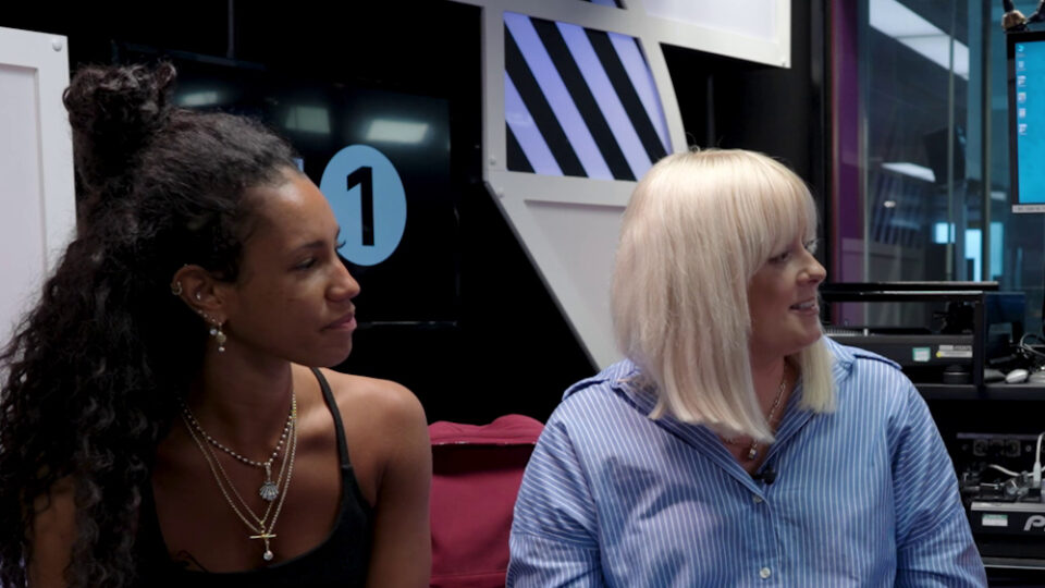 Vick Hope and Katie Thistleton in the Radio 1 studio