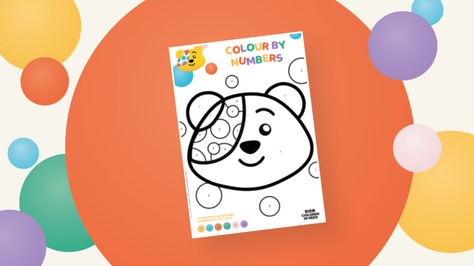 Pudsey Colour by Numbers resource on spotty background