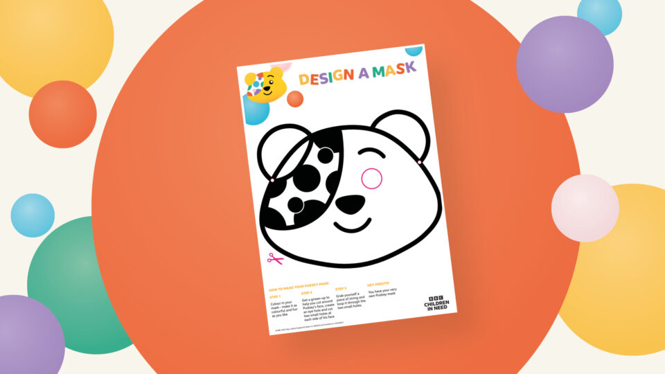 Pudsey Design a Mask resource on spotty background