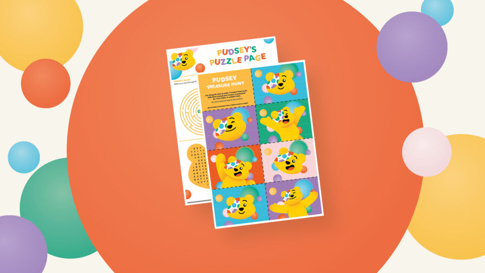 Pudsey Treasure Hunt resource on spotty background