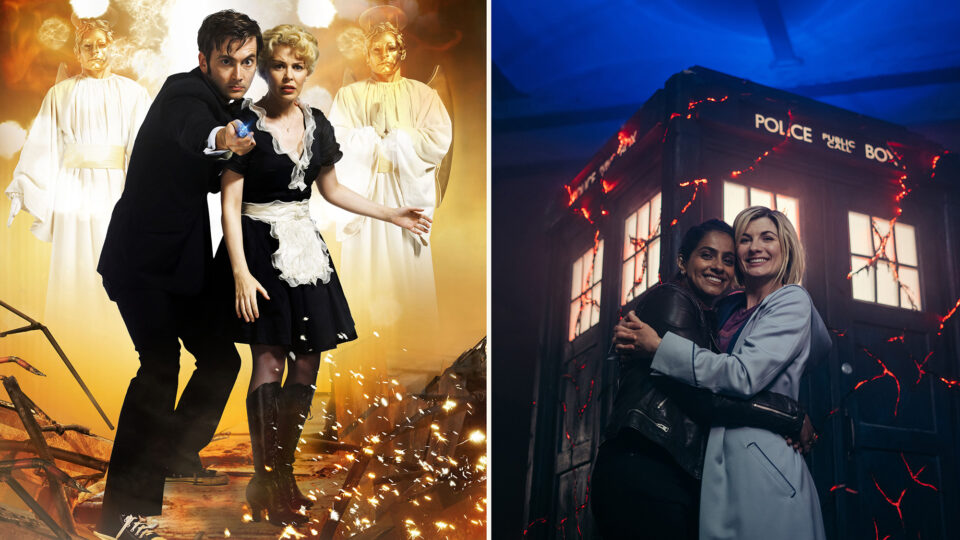 A montage image showing a Tardis and Kylie Minogue in a maid's outfit